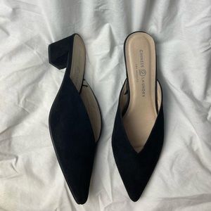 Chinese Laundry Size 11 pointed toe black chunky heeled mules